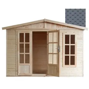 TIMBELA Abri de jardin en bois 6 m2 - l332xP222xH232cm - Maison d'été avec des bardeaux bitumineux rouges - M334FB+H334FBGREY pas cher