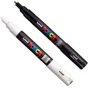 Comparateur de prix : Lot de 2 marqueurs Posca PC-1MC noir et blanc pointe extra-fine coniqu...