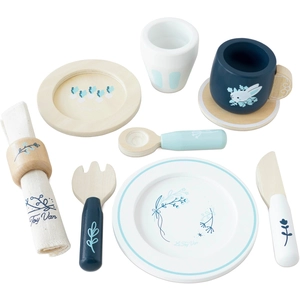 Le Toy Van   10-delig Houten servies Blauw/Wit pas cher