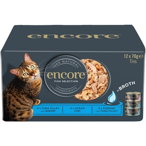 Lot mixte Encore en bouillon 12 x 70 g boîtes pour chat  - sélection au poisson (3 saveurs) pas cher