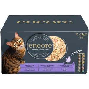 Lot mixte Encore en bouillon 12 x 70 g boîtes pour chat  - sélection raffinée (6 saveurs) pas cher