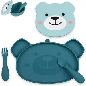 Set repas en silicone Ourson bleu - TUM TUM - Diversification Alimentaire - 6 mois - Ventousé pas cher
