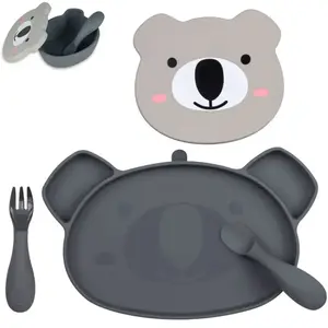 TUM TUM Set de Table Enfant, Assiette Ventouse pour Bébé Bol, Couverts Enfant, 6 m+, Kev le Koala, Gris pas cher