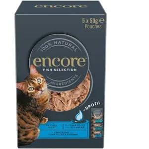 Encore en bouillon 5 x 50 g sachets pour chat - sélection au poisson (3 saveurs) pas cher