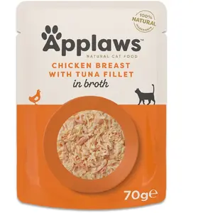 Paquet économique 24x70 Poitrine de poulet avec filet de thon Applaws Natural en bouillon nourriture humide pour chat pas cher