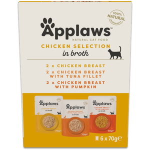 12x70g Pouch au bouillon sélection du poulet (3 variétés) Applaws nourriture humide pour chat pas cher