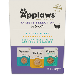 12x70g Pouch au bouillon sélection de la variété (3 variétés) Applaws nourriture humide pour chat pas cher