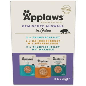 6x70g Applaws Cat Pouch in Jelly paquet de mélange thon & poulet (3 sortes) nourriture pour chats humide pas cher