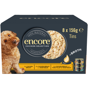 8x156g Encore en bouillon lot mixte sélection de poulet (3 variétés) nourriture humide pour chien pas cher