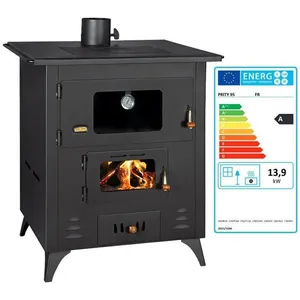 Poêle à bois Prity FR   13,9 kW - Grand four avec thermomètre - Plaque...Vendu parcdiscount
