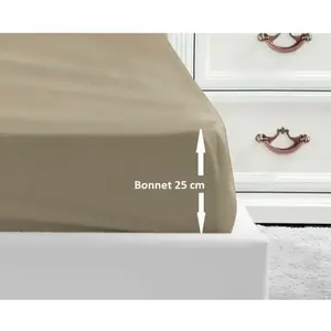 LOVELY HOME Drap Housse 100% coton 180x200x25 cm - Beige pas cher