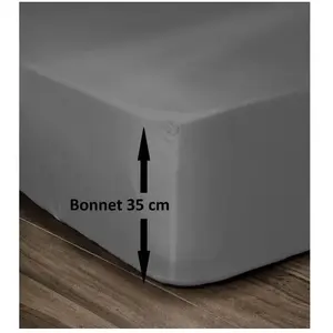 LOVELY HOME Drap Housse 100% Coton 180x200cm - Bonnet 35cm - Gris fonc... pas cher