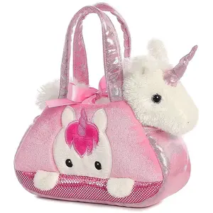 Aurora Peluche - UNBRANDED - Fancy Pal Peek-a-Boo Licorne en sac de transport - Rose - Plush - Piles pas cher