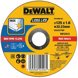 Comparateur de prix : Disque à tronçonner l'inox extreme - DEWALT - DT43906-QZ - 125 x 1.6 mm