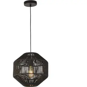 SEARCHLIGHT WICKER 1LT Suspension metal noir mat, abatjour corde natur... pas cher