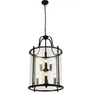 SEARCHLIGHT Suspension LANTERN GRANDE 8L métal noir et verre transpare... pas cher