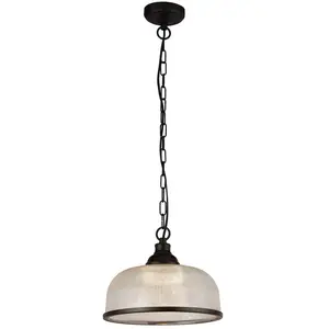 Searchlight - Highworth Suspension Noir Mat, Verre Style Holophane pas cher