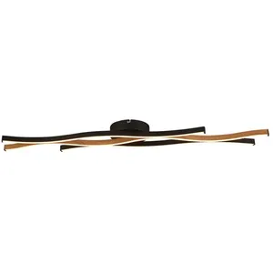 SEARCHLIGHT Plafonnier design lampe de salon LED aspect bois aluminium noir variateur CCT pas cher