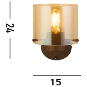 Lund Wandlamp 1 lichts mokka amber glas cilinder - Modern - Searchlight
