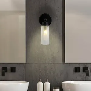 SEARCHLIGHT Applique salle de bain IMPERIAL 1L IP44 CLII métal noir mat, verre strié clair G9 Max 33w pas cher