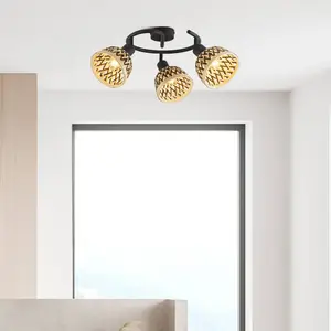 SEARCHLIGHT LANCE 3Lt Spirale de 3 spots Metal noir avec têtes Bambou E14 3x40w max diam 46cm pas cher