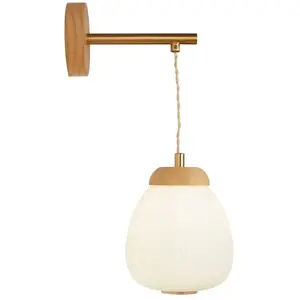 SEARCHLIGHT Applique ELLA 1L Bois et métal avec abatjour verre opale cotelé E14 1x40w Max Largeur 15cm hauteur 35cm pas cher