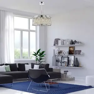 SEARCHLIGHT Plafonnier / suspension Elise 4 flammes, chrome, boutons en cristal clair, revêtement en tube d'aluminium pas cher