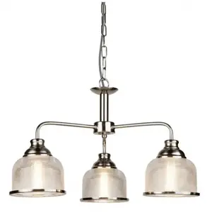 Searchlight - Bistro Ii, plafonnier 3 lampes, argent satiné, verre halophane argent satiné pas cher