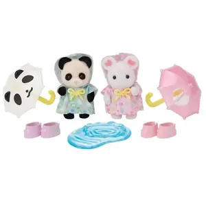 2 Figurines Sylvian Families Le duo des bébés en habits de pluie pas cher
