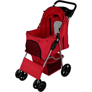 MonsterShop Poussette pour animaux - Rouge - Pliable - Acier robuste - Capacité 15kg - Panier & porte-gobelet pas cher