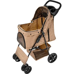 Monster Shop NL Poussette pour Animal de Compagnie - Beige - Chien - Extérieur - 15 kg max - Cadre en acier