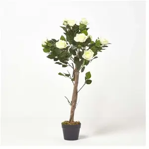 Rosier artificiel blanc en pot, 90 cm - Homescapes pas cher