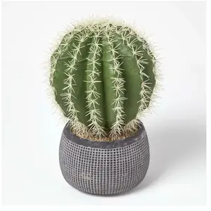 Cactus artificiel 'Echinocactus Grusonii' en pot en ciment sculpté 38 cm - Homescapes pas cher