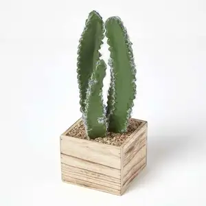 Cactus cierge artificiel en pot carré en bois mdf 33 cm - Homescapes pas cher