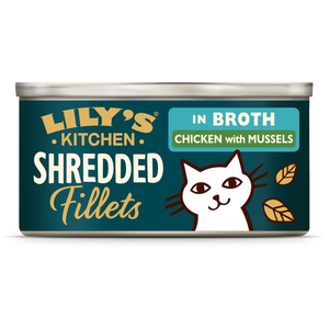 24x70g Lily's Kitchen Shredded Fillets poulet & moules nourriture pour chats humide pas cher