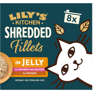 8x70g Shredded Fillets lot mixte en gelée (2 variétés) Lily’s Kitchen nourriture humide pour chat pas cher