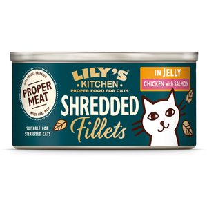 24x70g Lily's Kitchen Shredded Fillets poulet & saumon nourriture pour chats humide pas cher