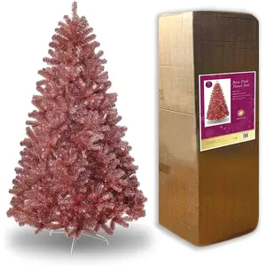 SHATCHI Sapin de Noël artificiel rose champagne doré brillant avec branches articulées luxueuses en PVC, 1,5 m pas cher