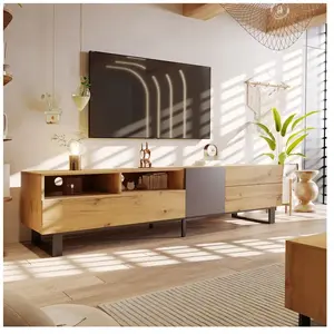 Meuble TV - MODERNLUXE - Banc à grain de bois - 180x38x50 cm - Industr... pas cher