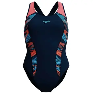 Speedo Placement Laneback Dames Sportbadpak - Marine/Oranje pas cher