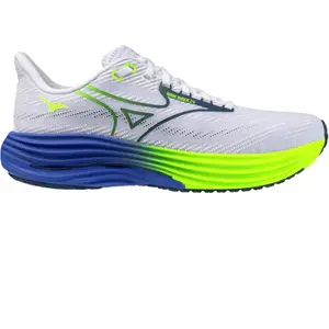 Mizuno, Unisexe, Chaussures de course à pied, Wave Rider 29 (42.5), Bleu, Blanc, Jaune