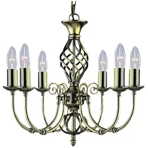 SEARCHLIGHT Lampe en laiton antique à 6 flammes Zanzibar métal en acier doux plaqué laiton antique pas cher