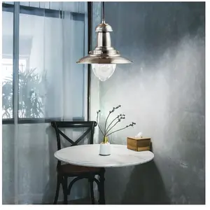 SEARCHLIGHT Suspension 1 ampoule Fisherman, en argent satiné et verre pas cher