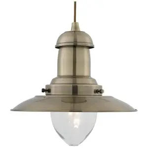 SEARCHLIGHT Suspension 1 ampoule Fisherman, en laiton antique et verre pas cher