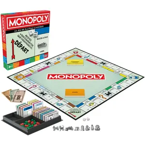 Monopoly, jeu de plateau avec boîte de rangement et pions grand format - Version française pas cher