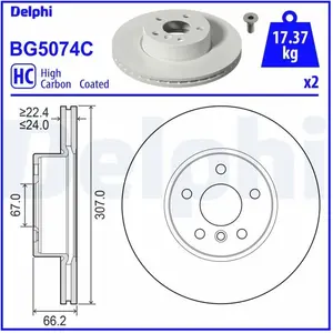 DELPHI Disques de frein pour BMW: Série 2, Série 4, Série 3 (Ref: BG5074C) pas cher