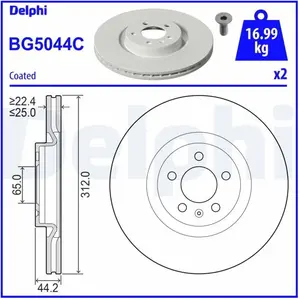 DELPHI Disques de frein pour AUDI: A1 (Ref: BG5044C) pas cher