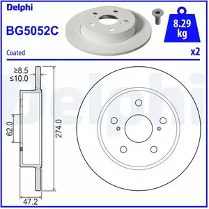DELPHI Disques de frein pour TOYOTA: Corolla & SUZUKI: Swace (Ref: BG5052C)