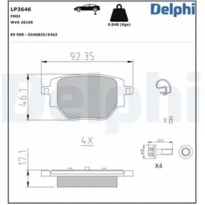 Comparateur de prix : DELPHI Plaquettes de frein X4 pour PEUGEOT: 208, 2008 & OPEL: Corsa & CITROËN: C4 & JEEP: Avenger (Ref: LP3646)