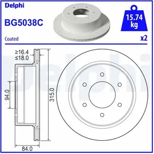 DELPHI Disques de frein (Ref: BG5038C) pas cher